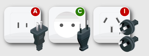 Prises électriques de type A, C et I